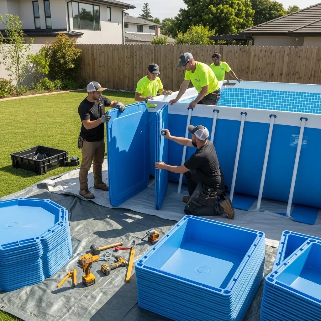 Experience 'Swim in Days': Fast Pool Installation Benefits 4 Assembly of a modular pool system highlighting the rapid installation benefits in a backyard setting