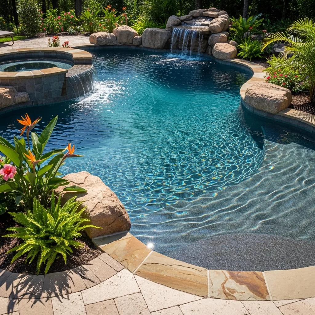 Denton Luxury Pools: Crafting Stunning Outdoor Experiences 3 Beautiful gunite pool with unique design and landscaping in Denton