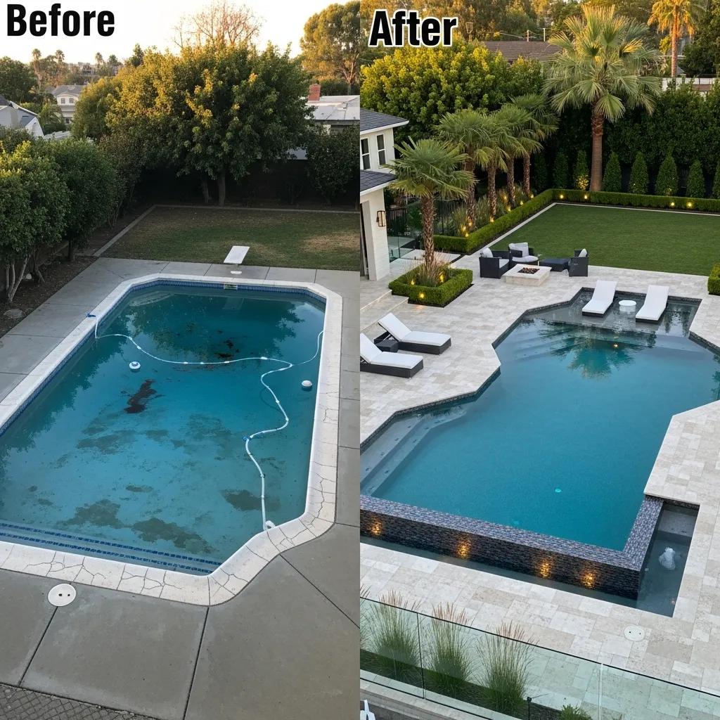 Discover Top-Rated Pool Builders for Luxury Pools in Irving 3 Before-and-after transformation of a remodeled swimming pool in Irving, Texas