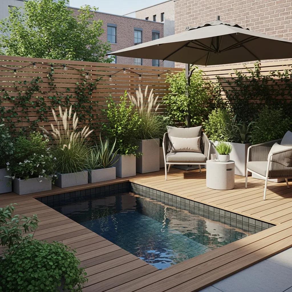 Discover the Plunge Pool Benefits: Small Space, Big Impact 4 Compact plunge pool in a small urban backyard, demonstrating space-saving design and functionality