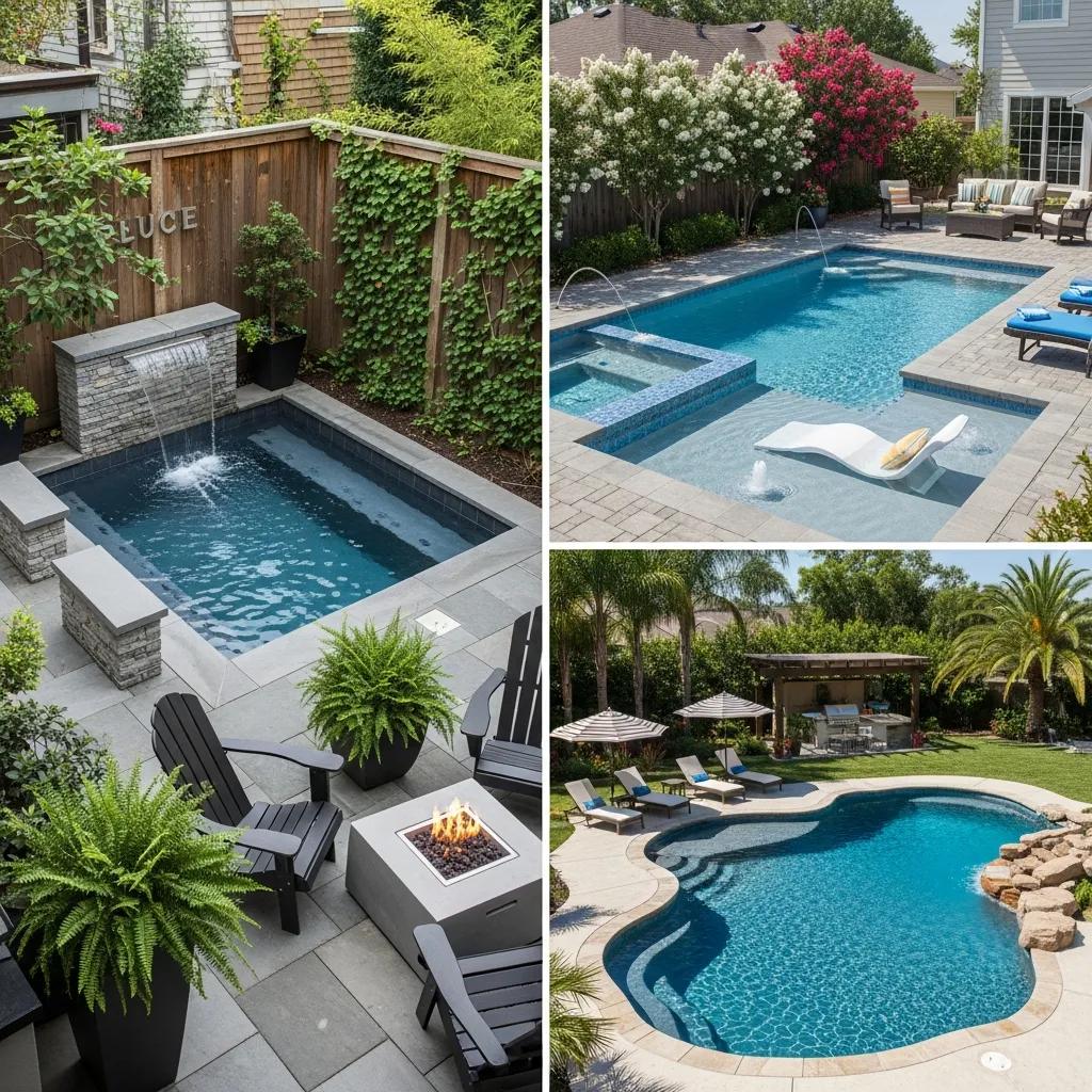 Discover Ideal Pool Size for Your Backyard Oasis 3 Comparison of different pool types in various backyard settings, highlighting size and design suitability