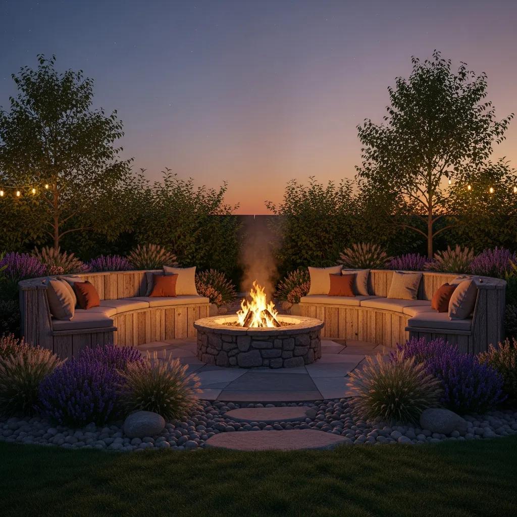 Create Inviting Outdoor Living Spaces with These Design Tips 4 Cozy fire pit area with built-in seating and warm evening ambiance