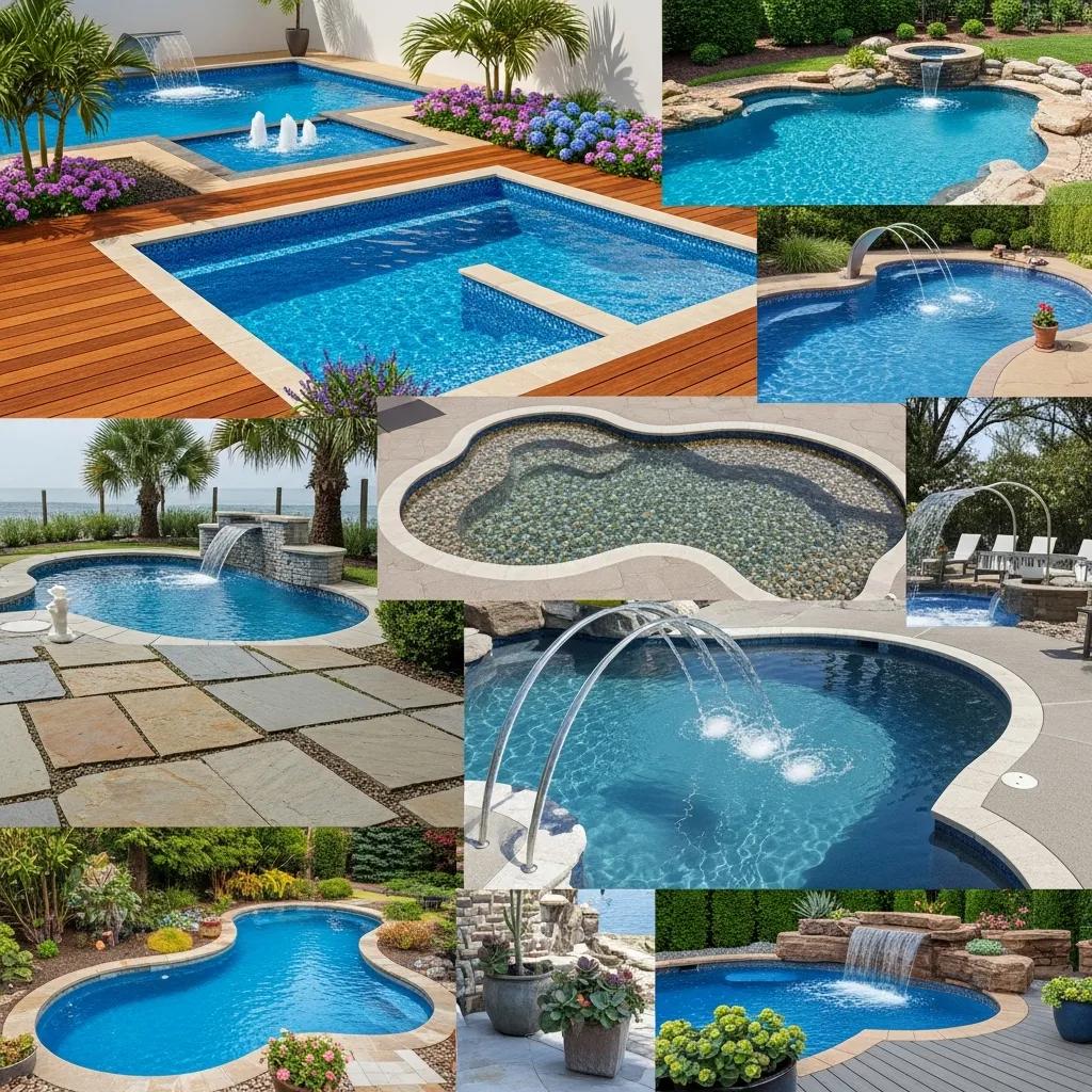 Design Your Dream Pool with Our AI Pool Design Simulator 3 Diverse customizable features for pool design showcasing various styles and materials