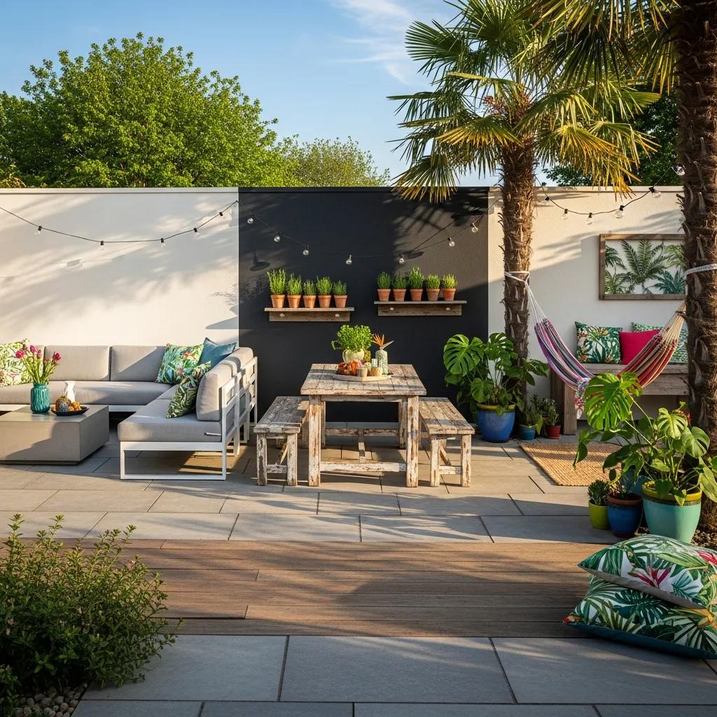 Top Backyard Design FAQs: Enhance Your Outdoor Space 3 Diverse outdoor living space designs showcasing modern, rustic, and tropical styles