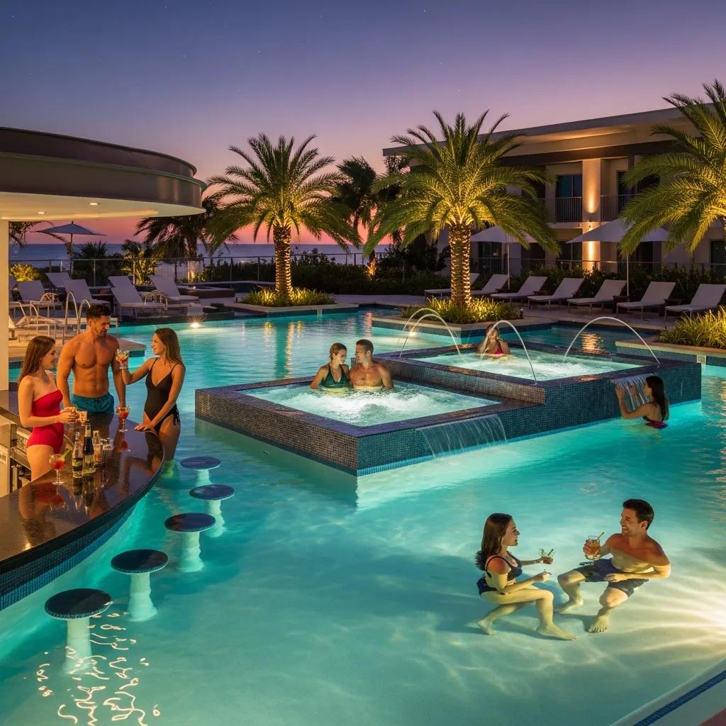 Unleash Luxury: Designing Your Dream Resort Pool Today 3 Elegant pool area with swim-up bar and integrated spa