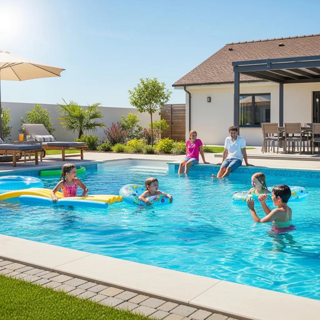 Find the Best Financing Solutions for Your Custom Pool 3 Family enjoying a swimming pool, illustrating the benefits of home equity loans for pool financing