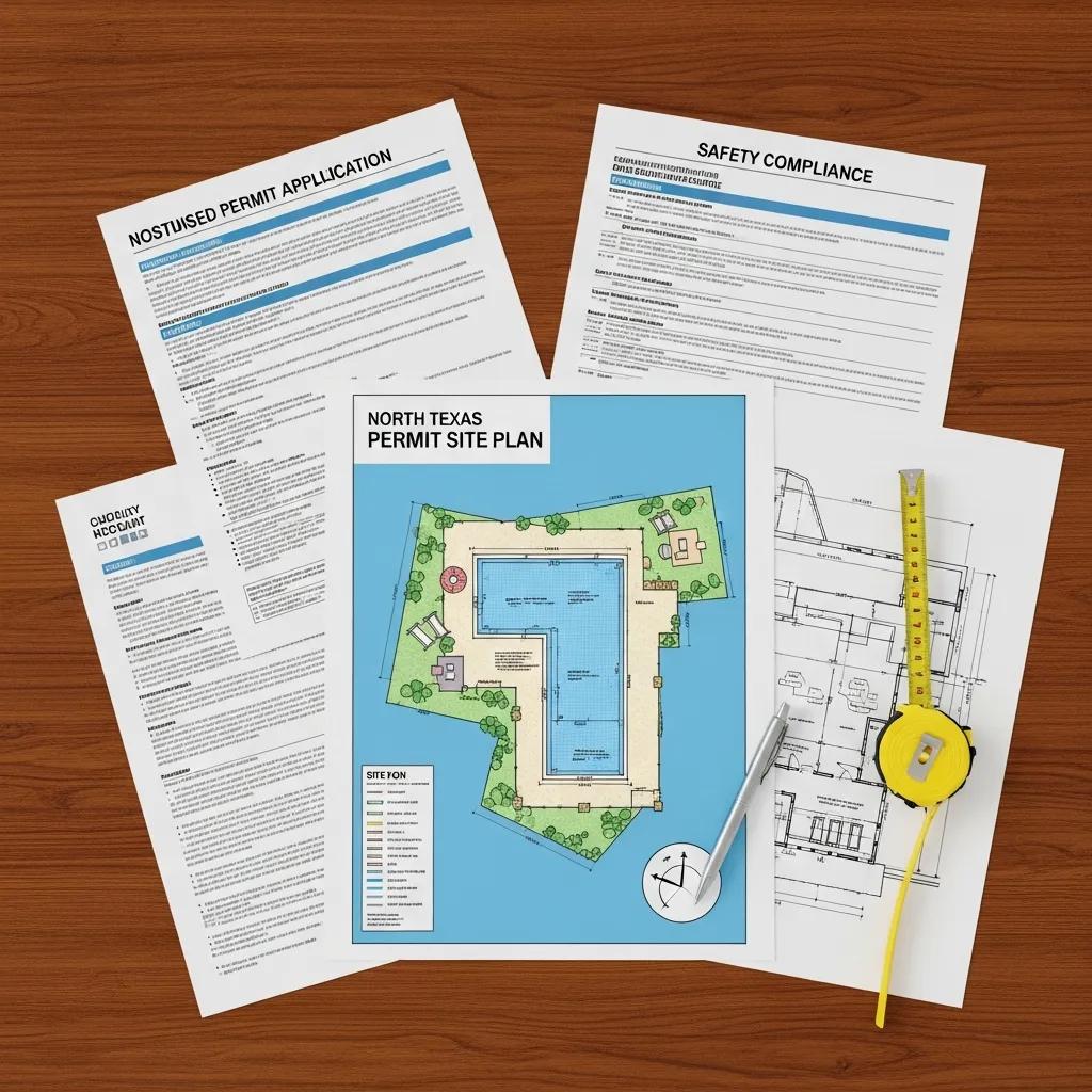 Essential Steps for Pool Building Permits in North Texas 3 Flat lay of essential documents for North Texas pool permit application including site plan and construction plans