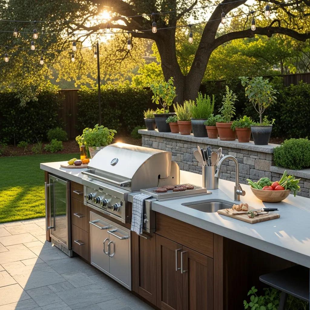 Create Inviting Outdoor Living Spaces with These Design Tips 3 Functional outdoor kitchen with grill and counter space in a backyard setting
