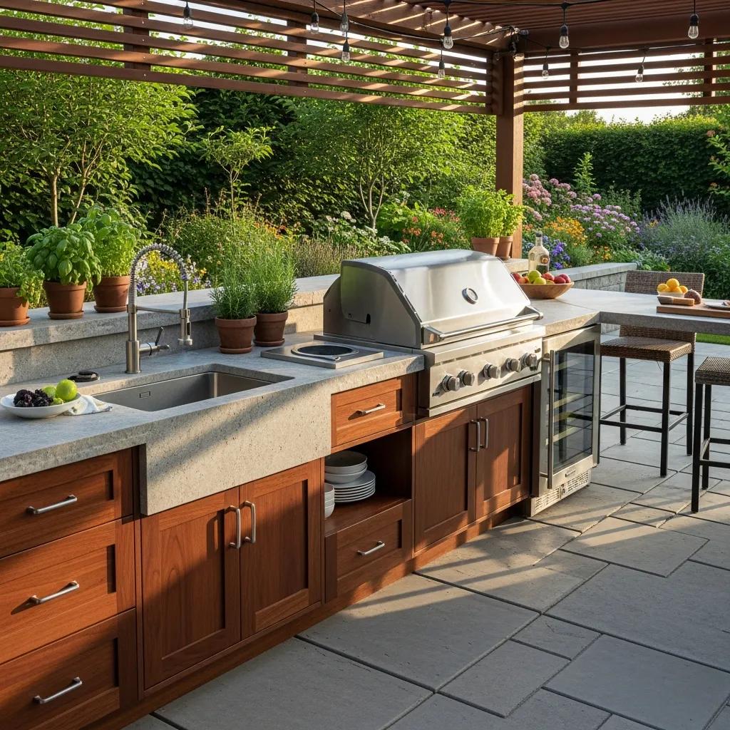 Top Backyard Design FAQs: Enhance Your Outdoor Space 4 Functional outdoor kitchen with grill, countertops, and storage