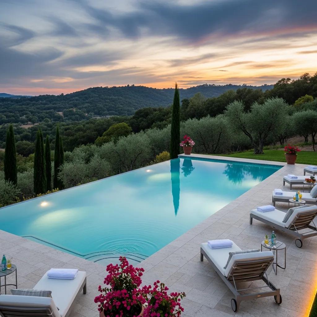 Infinity edge pool overlooking a scenic landscape in North Texas