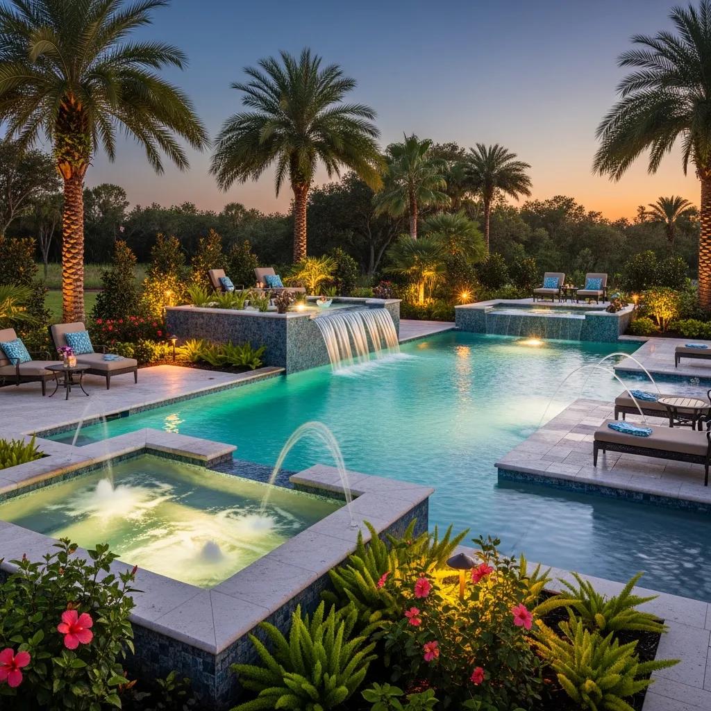 Create Your Dream Oasis: McKinney TX Pool Design Inspiration 4 Resort-style luxury pool with waterfall, spa, and mood lighting