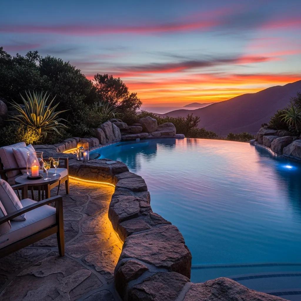 Modern infinity pool design with scenic views and elegant outdoor features