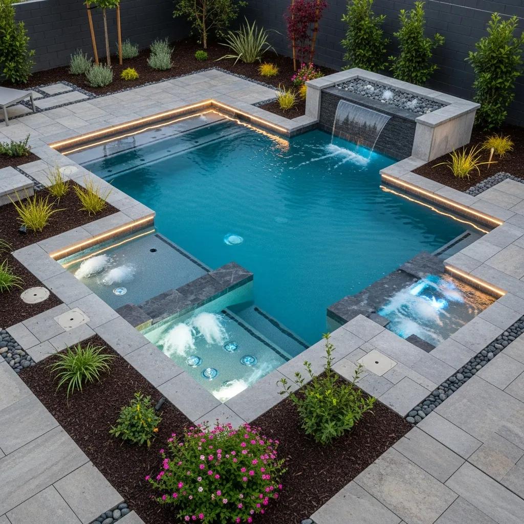 Explore Small Pool Benefits: Why Choose a Plunge Pool? 4 Modern plunge pool design with built-in features and stylish landscaping