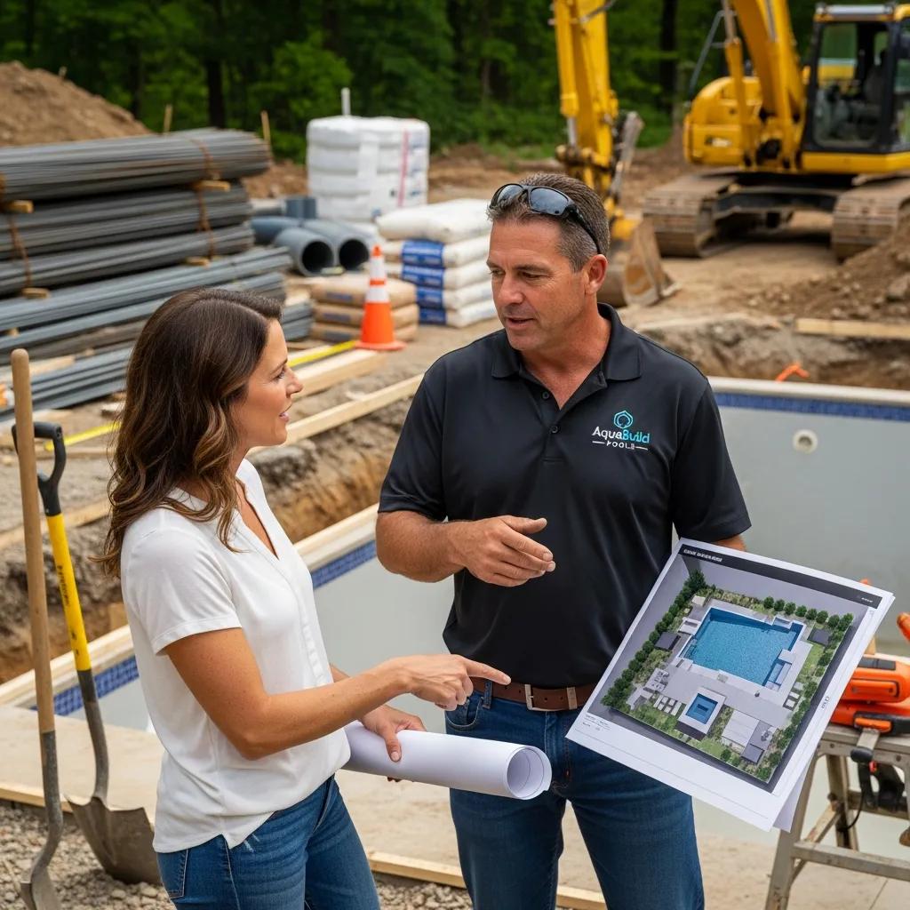 Choose the Best Pool Builder in North Texas: Your Guide 3 Pool builder consulting with homeowner about custom pool design options