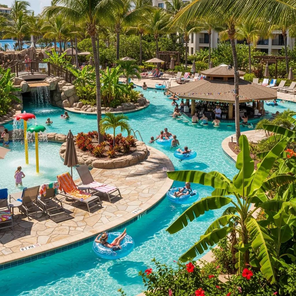 Custom Pool Design & Construction Services in North Texas 4 Resort-style pool with lazy river and swim-up bar, creating a luxurious outdoor oasis in Fort Worth