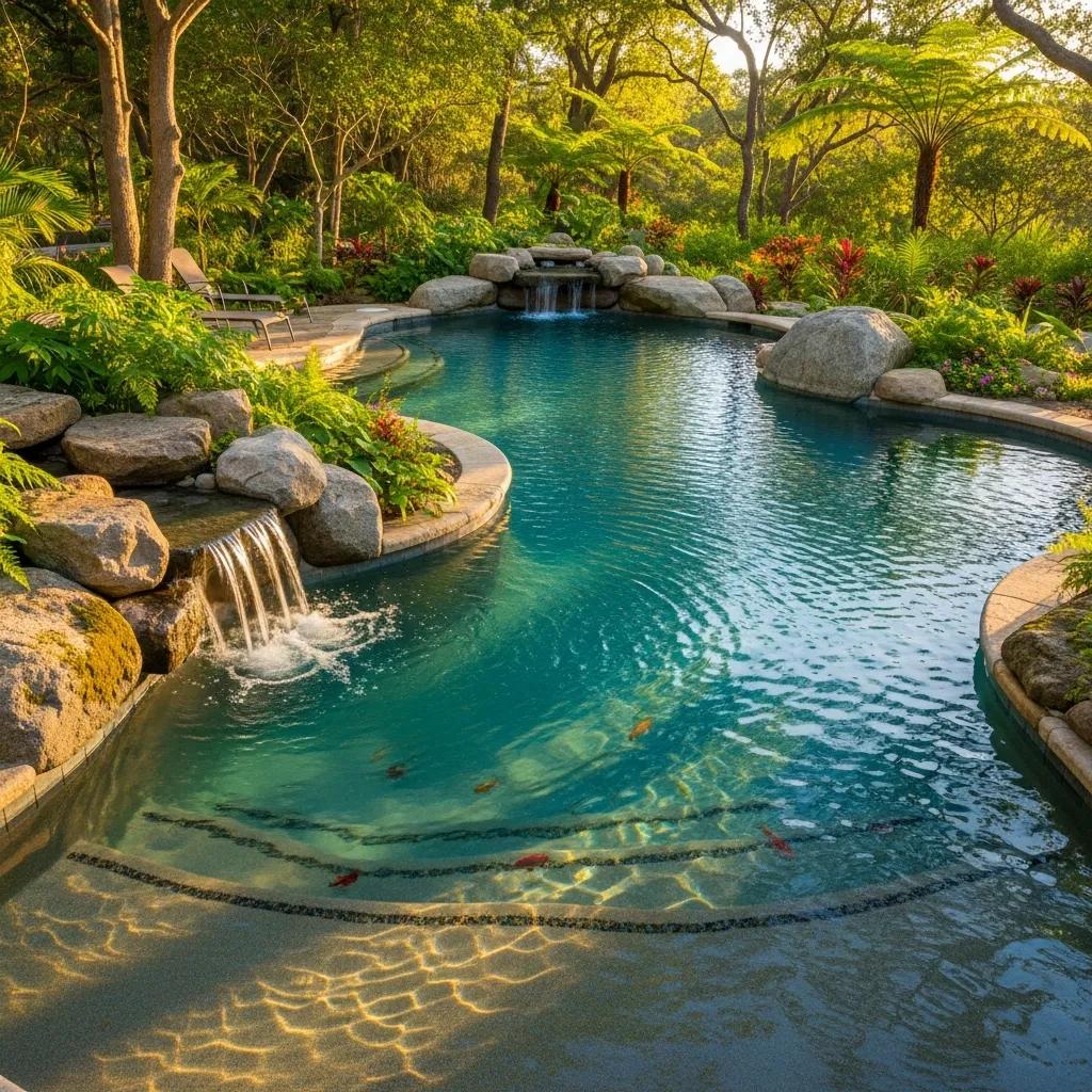 Serene freeform pool with natural landscaping, showcasing organic curves and tranquility