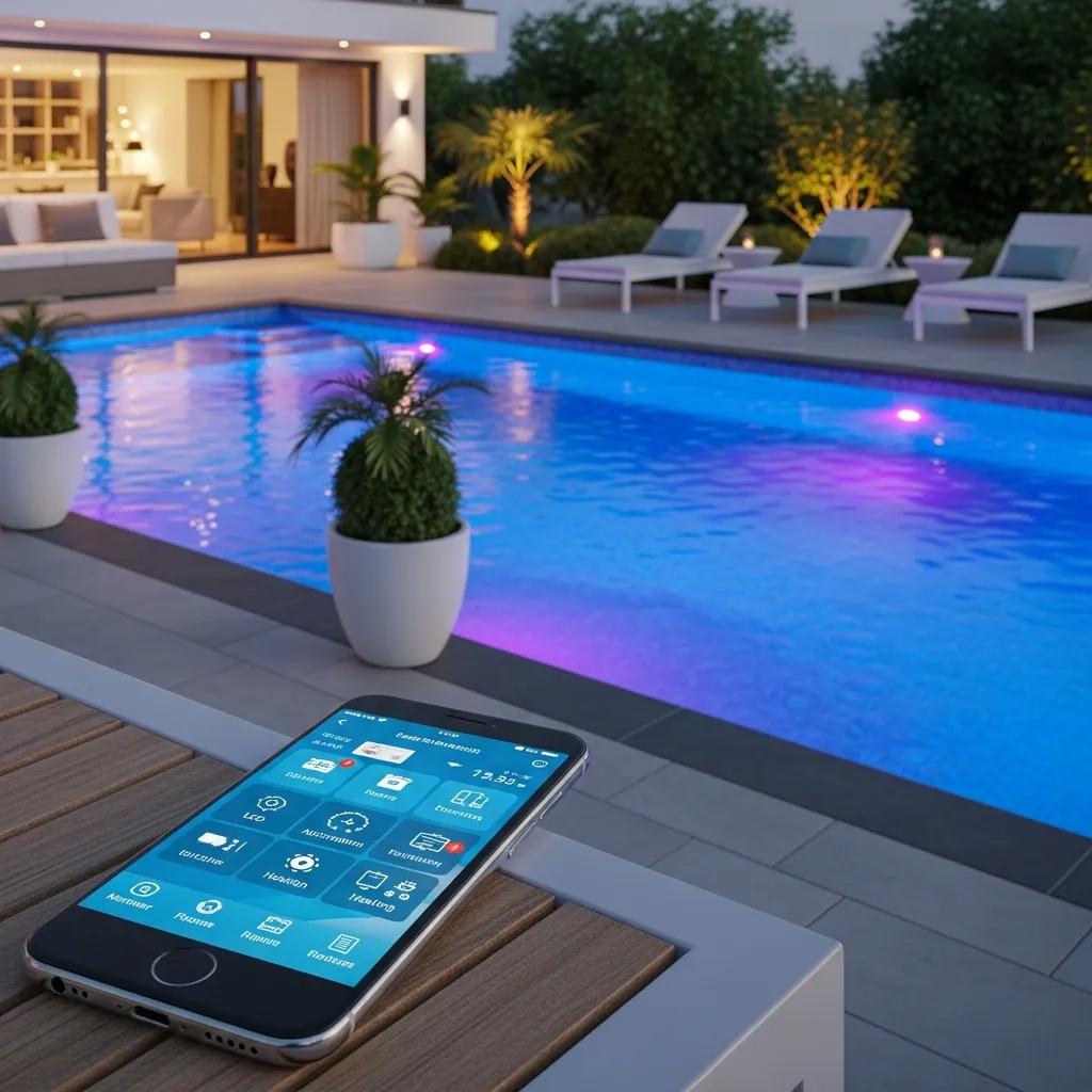 Transform Your Yard: Custom Pool Planning Strategies 4 Smartphone controlling pool automation features in a modern pool setting